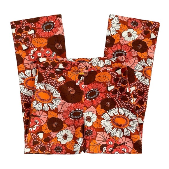 Zara BLOGGERS FAVORITE! 70’s Retro Orange Floral Print High Waist Pant Leggings - Picture 10 of 13